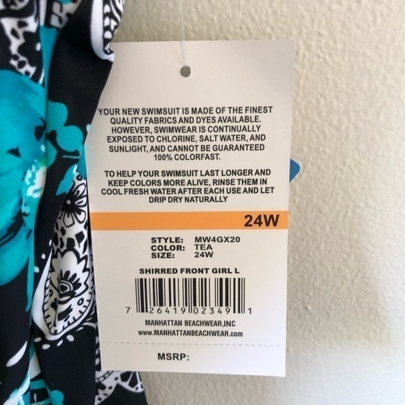 Manhattan Beachwear Plus Black Turquoise One Piece 24W - Picture 5 of 8